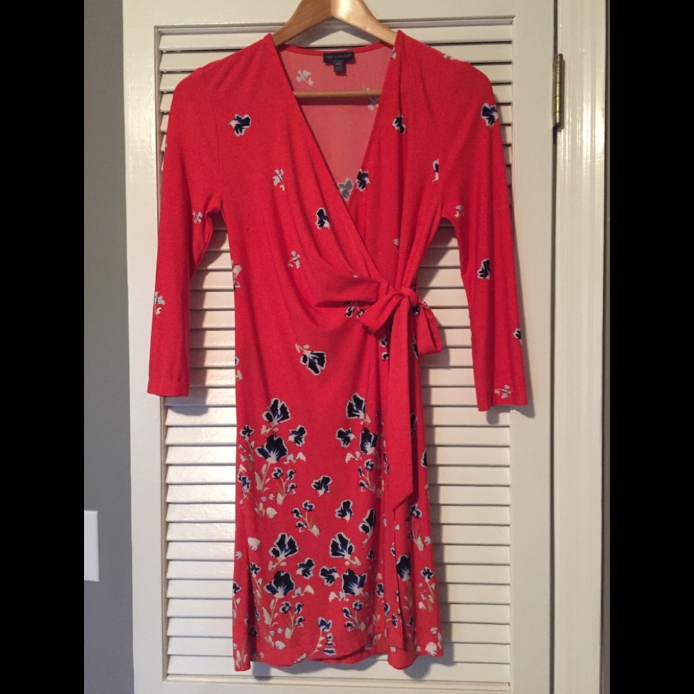 The Limited. Orange wrap dress with flowers